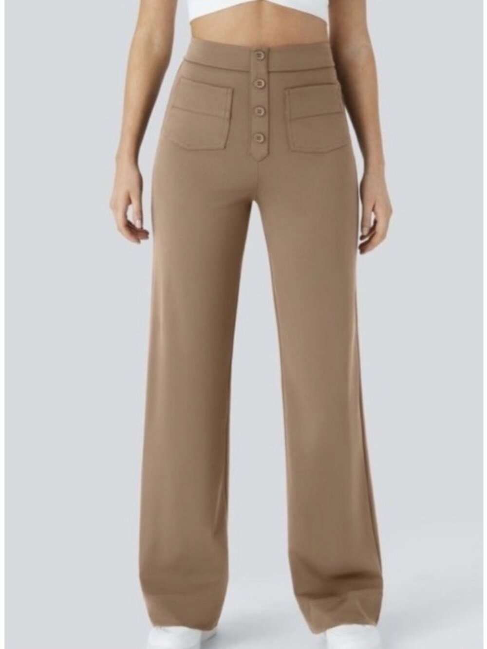 Halara Day Stretch High Waisted Straight Leg Pants Pull On Tan Size Large     Gg